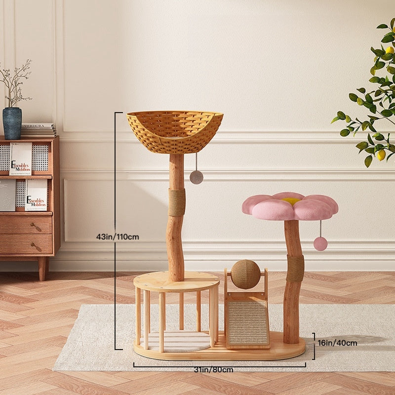 Wooden Flower Cat Tree Tower